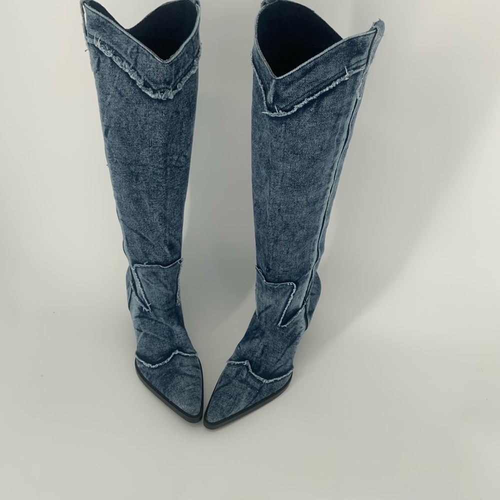 Zara Denim Cowboy Boots Size 41 - Picture 15 of 16